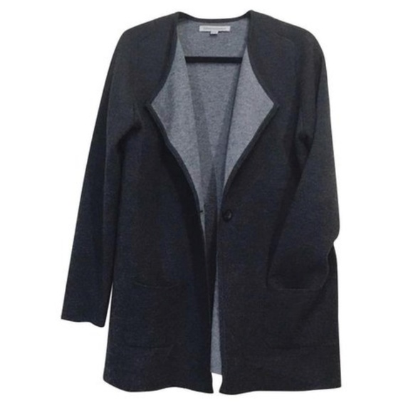 Catherine Malandrino Duster Cardigan Navy blue Gray Sz L Oversized - Picture 1 of 12
